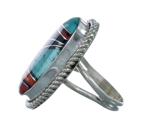 Native American Sterling Silver Multicolor Inlay Ring Size 9-1/4 NN20609